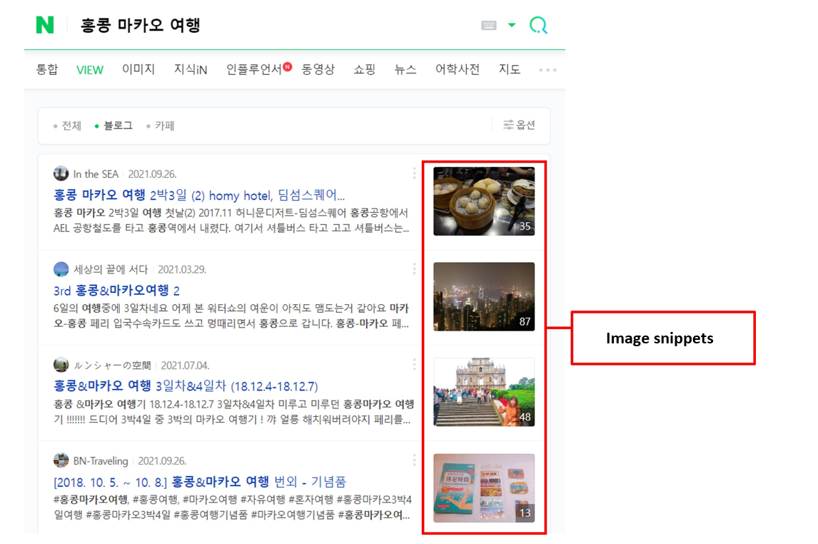 27. Naver SERP - Image snippets for the top-ranking blogs