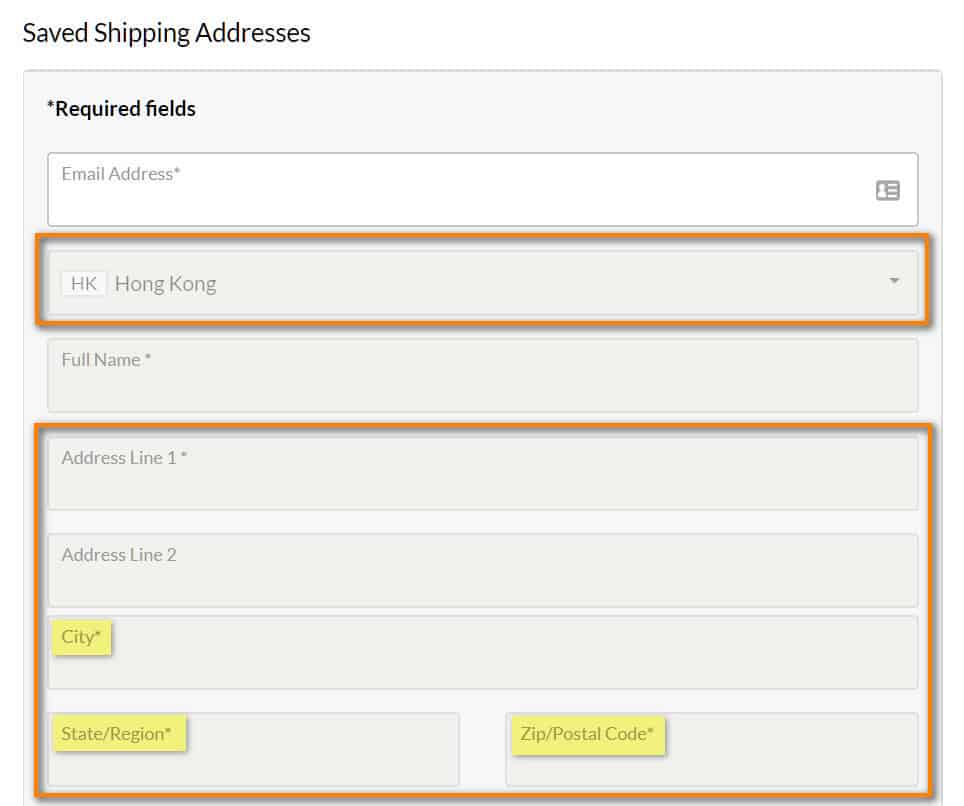 Form with mandatory State and ZIP/Postal Code fields