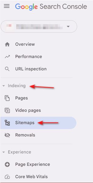 Image caption: Find the sitemap under the Indexing section in Google Search Console