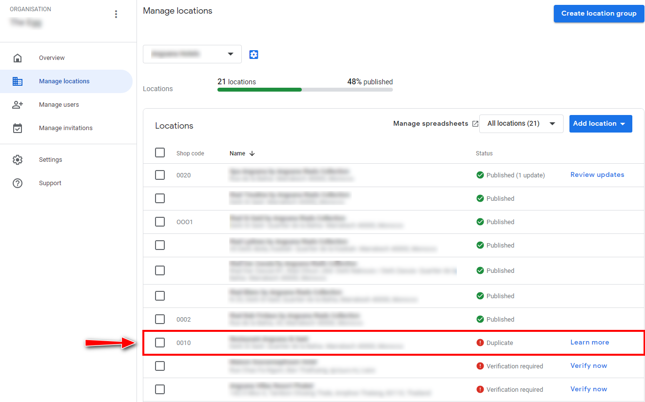 Duplicate Status on Manage Locations List