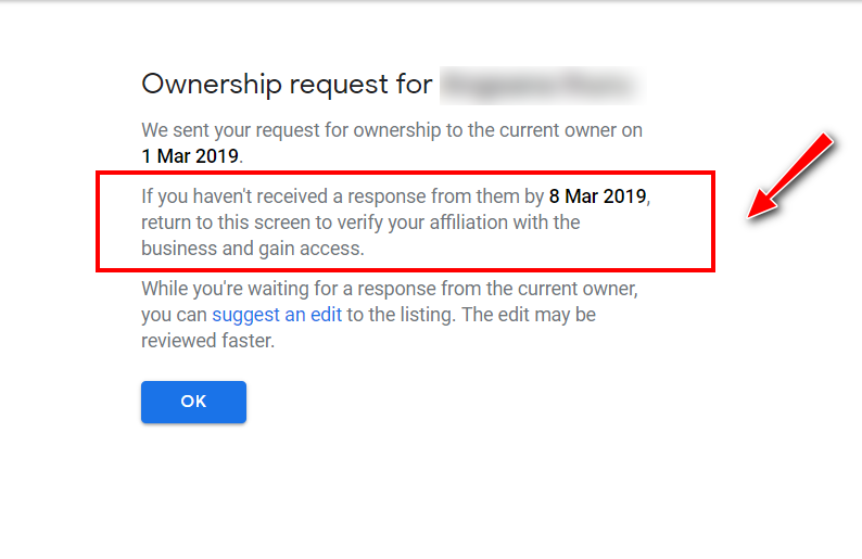 Google Allows you to Verify a Location 7 days after no Access Request Response