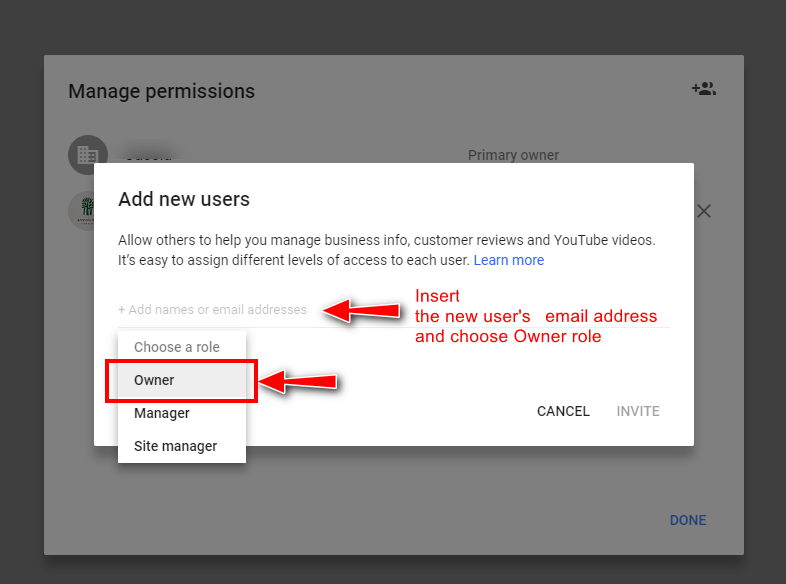 Manage Permissions: Add a New User as Owner