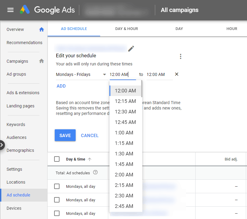 Google Ads: Ad Scheduling