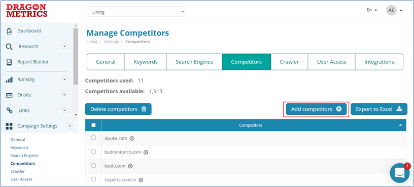 5. Dragon Metrics - Manage how you monitor your competitors