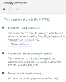 2. Security overview of a website with valid HTTPS