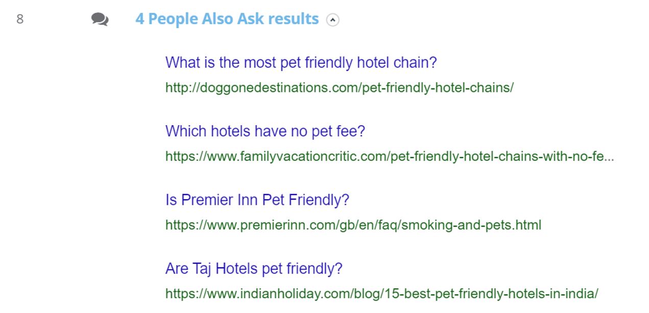 7. Dragon Metrics - ‘People Also Ask’ section on the “Pet-friendly hotels in Hong Kong” SERP
