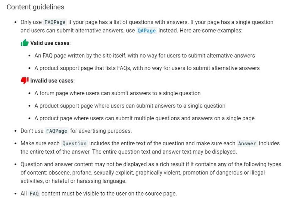 4. Google’s content guidelines for valid FAQ pages