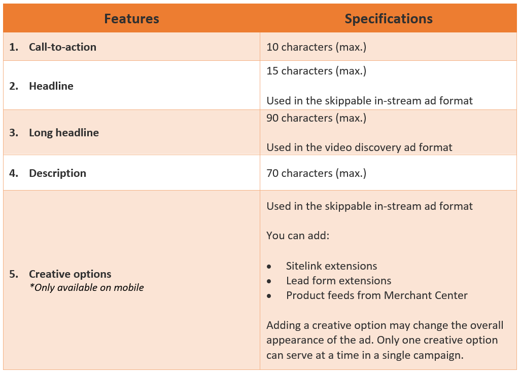 3. Video action campaigns - Ad features and specifications