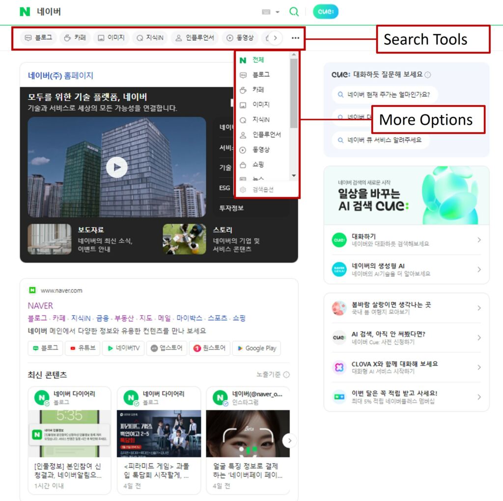 Naver SERP - Search Tools and Related Information