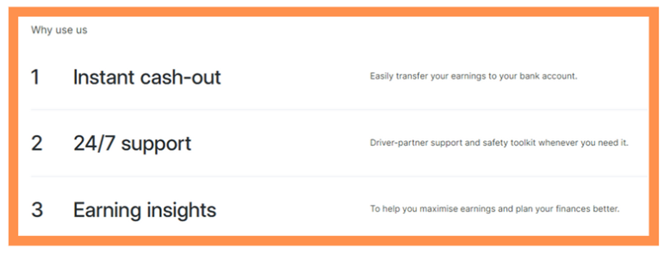 6. Grab’s driver-partner landing page - Feature list