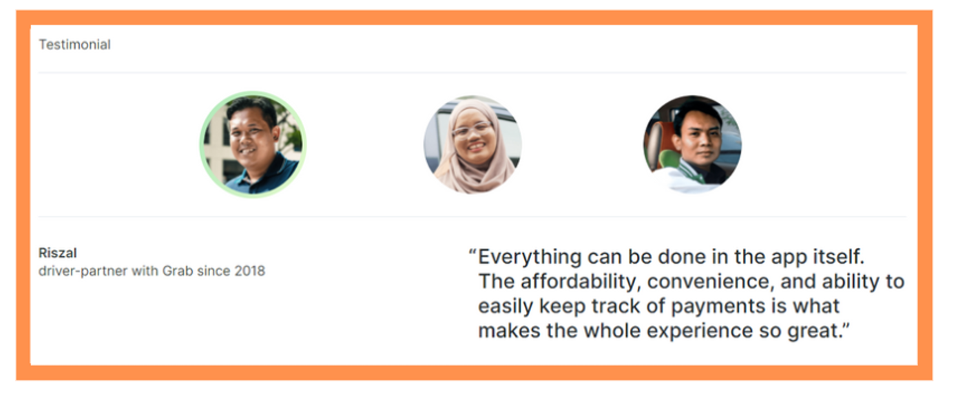 7. Grab’s driver-partner landing page - User testimonials
