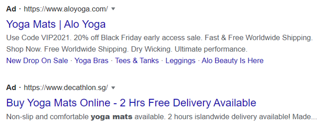 0. Google SERP - Paid results for the search term “yoga mats”