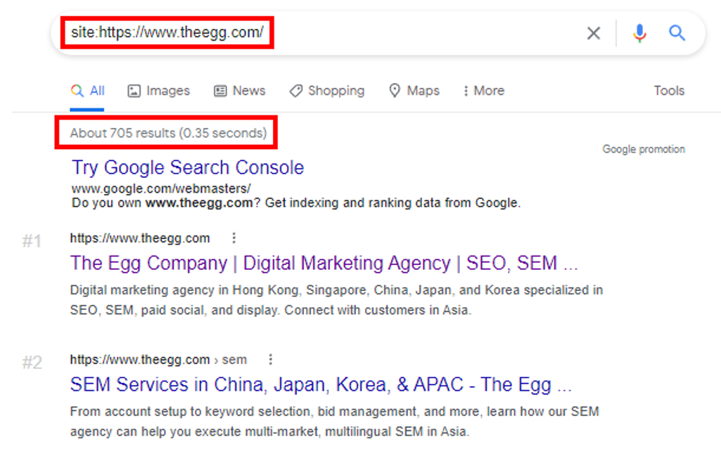 1. Google search your site to see how many pages are indexed