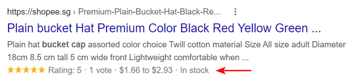 2. Google SERP - Example of a rich snippet for the search term “green bucket hat”