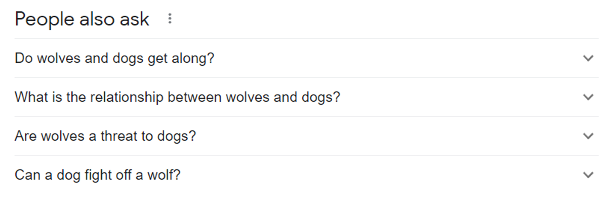6. Google SERP - ‘People also ask’ section for the search term “dogs and wolves”