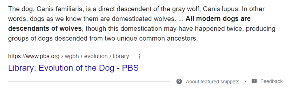 7. Google SERP - Featured snippet for the search term “dogs and wolves”