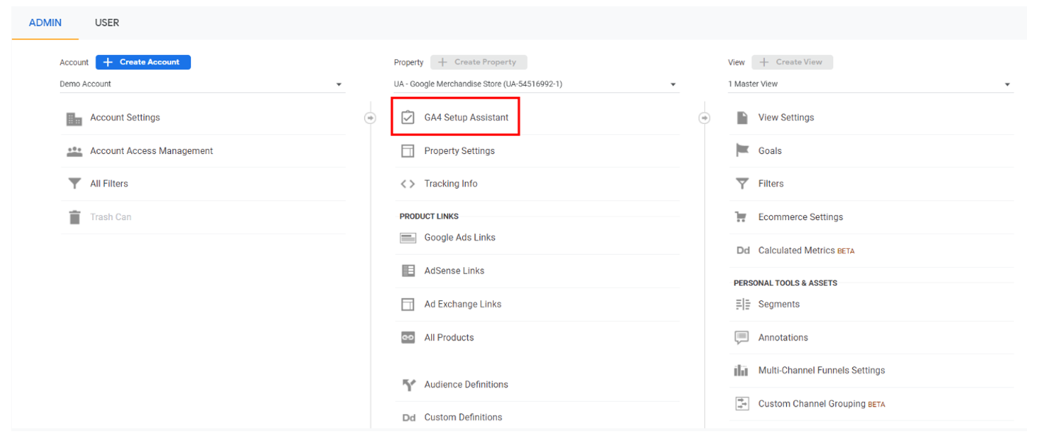 11. Within your Google Analytics 4 admin navigation, you’ll find “GA4 Setup Assistant”