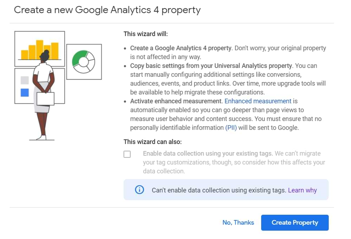 13. What happens when you create a new Google Analytics 4 property