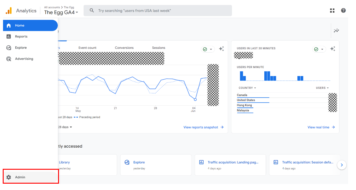1. GA4 - Click on “Admin”