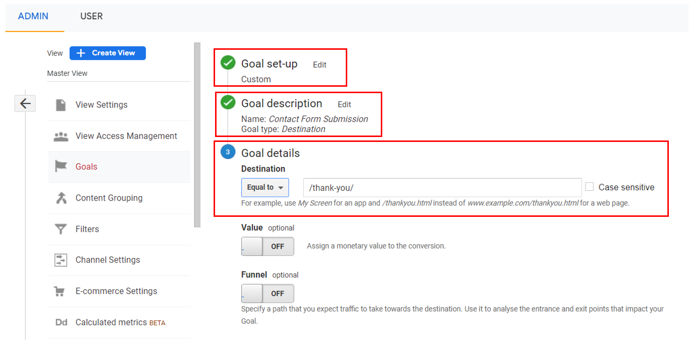 GA4 - Add your goal and set its goal type, description, and details