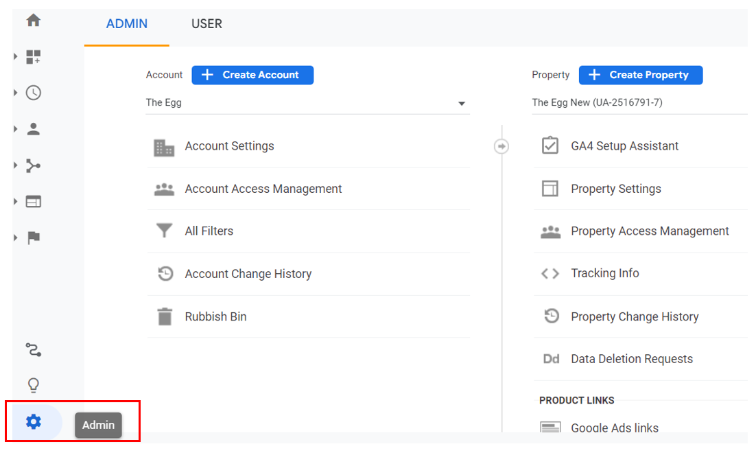 GA4 - Click on “Admin”