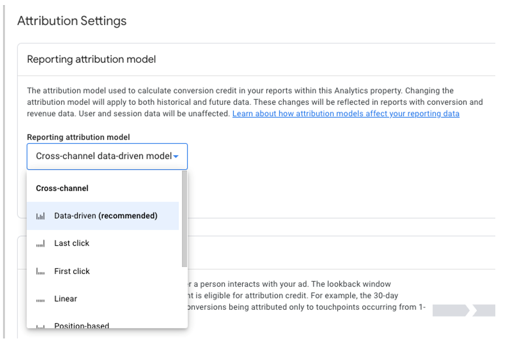 google analytics attribution settings