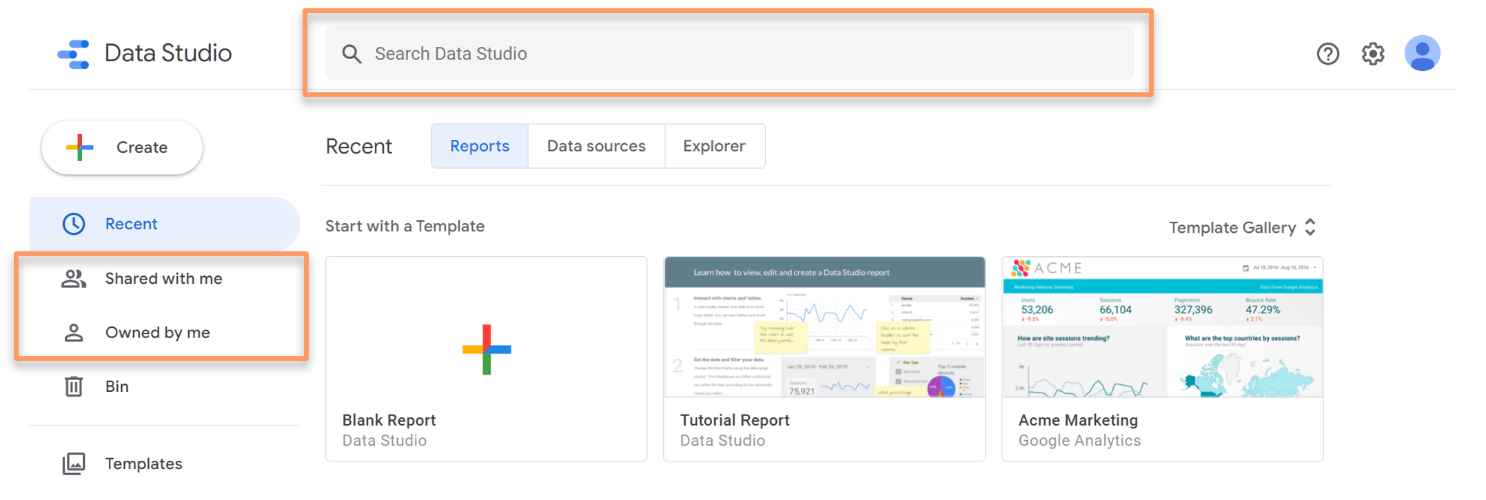 1. Google Data Studio Homepage