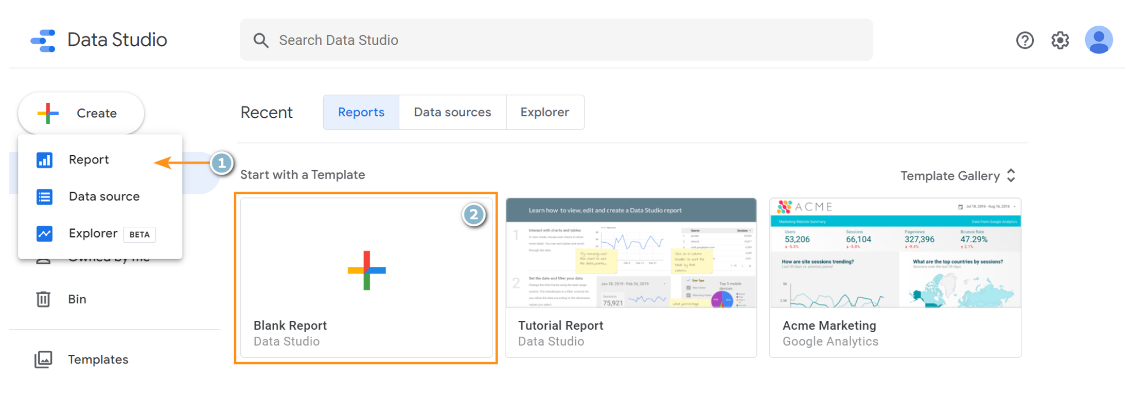 2. How to create a blank report on Google Data Studio