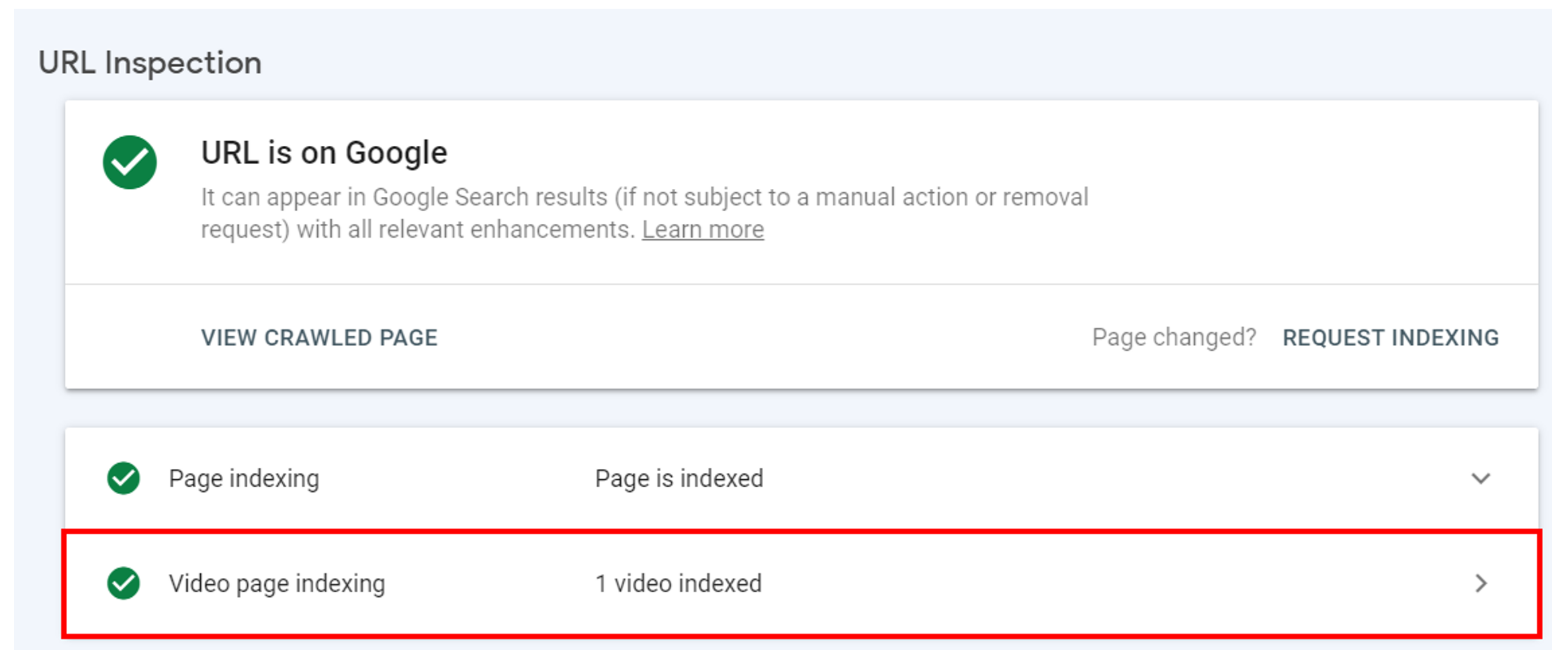 3. Google Search Console’s updated URL Inspection Tool - Video Indexing Status