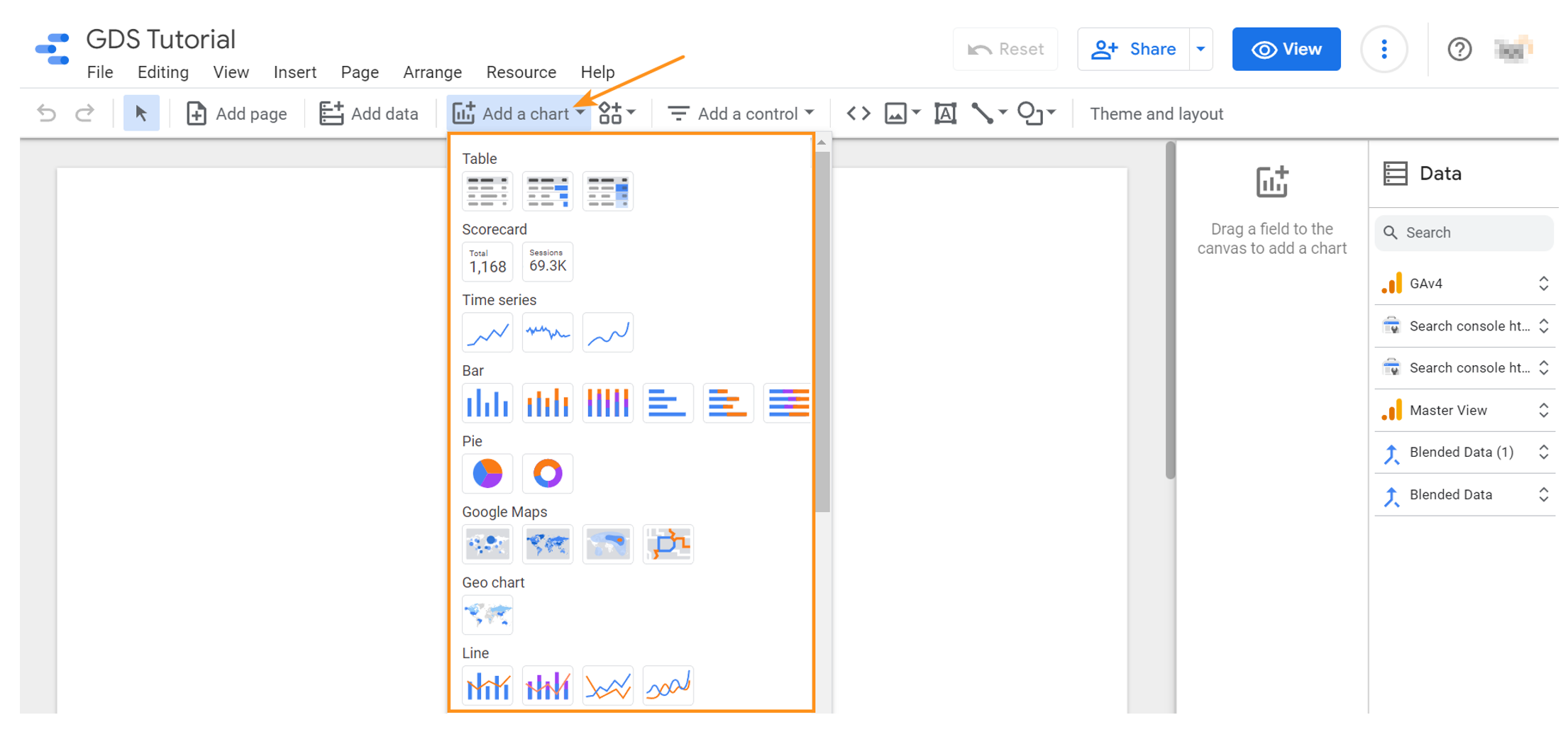 6. How to add charts on Google Data Studio
