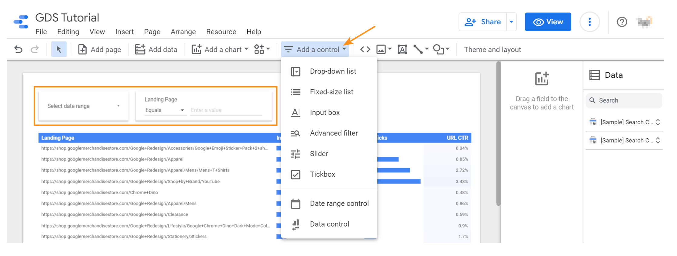8. Make your Google Data Studio reports interactive by adding toggle controls for filters