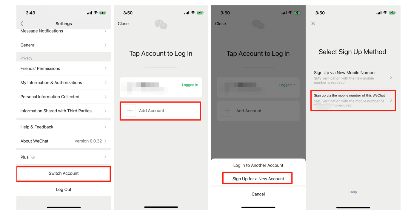 1. The steps involved in signing up for a second WeChat personal account