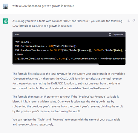 2. Prompting ChatGPT to write a DAX function