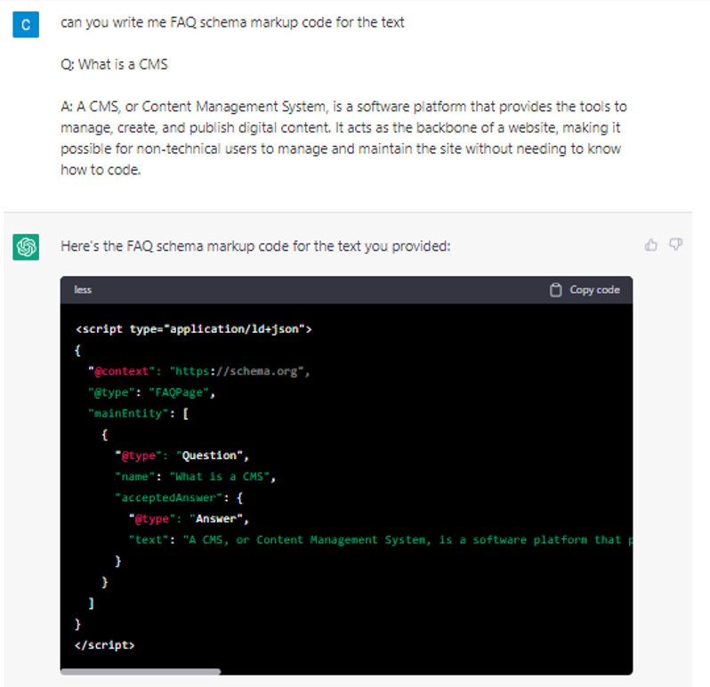 6. Prompting ChatGPT to write a schema code for an extract of text