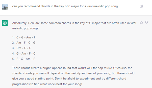 7. Prompting ChatGPT to write music chords