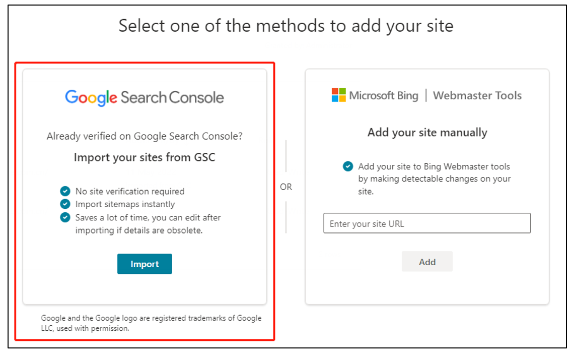 2. Import verified websites from Google Search Console