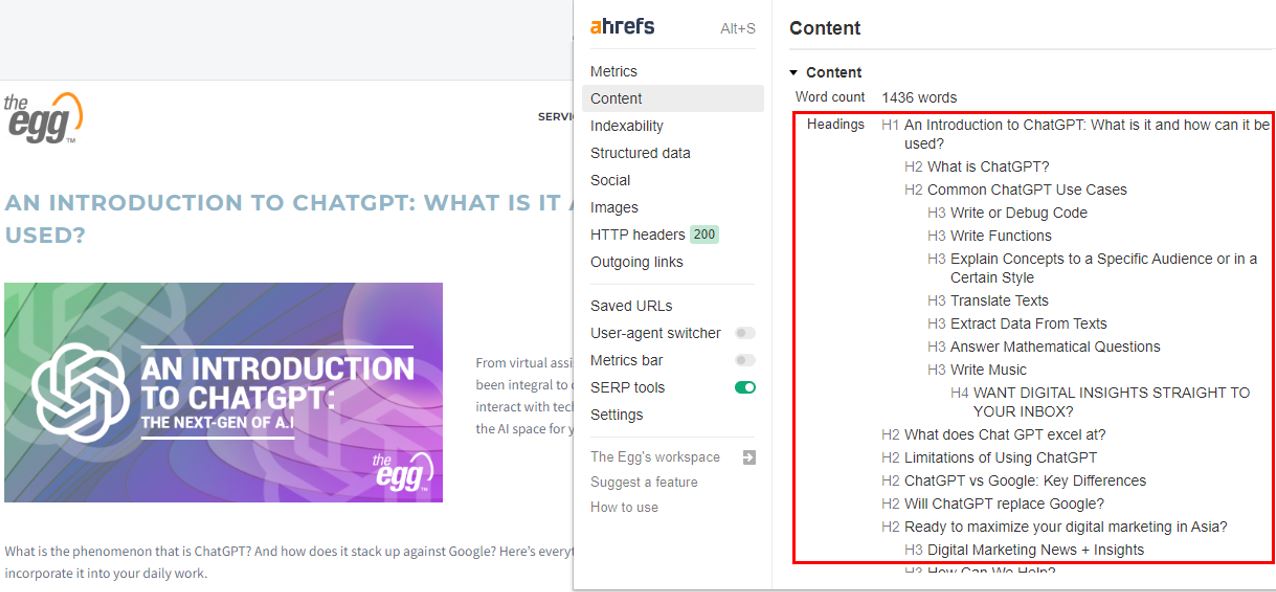 Example of an organized page structure using header tags