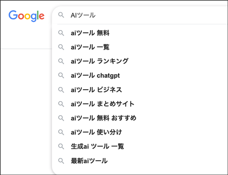 Google’s suggested keywords for “AI tools”